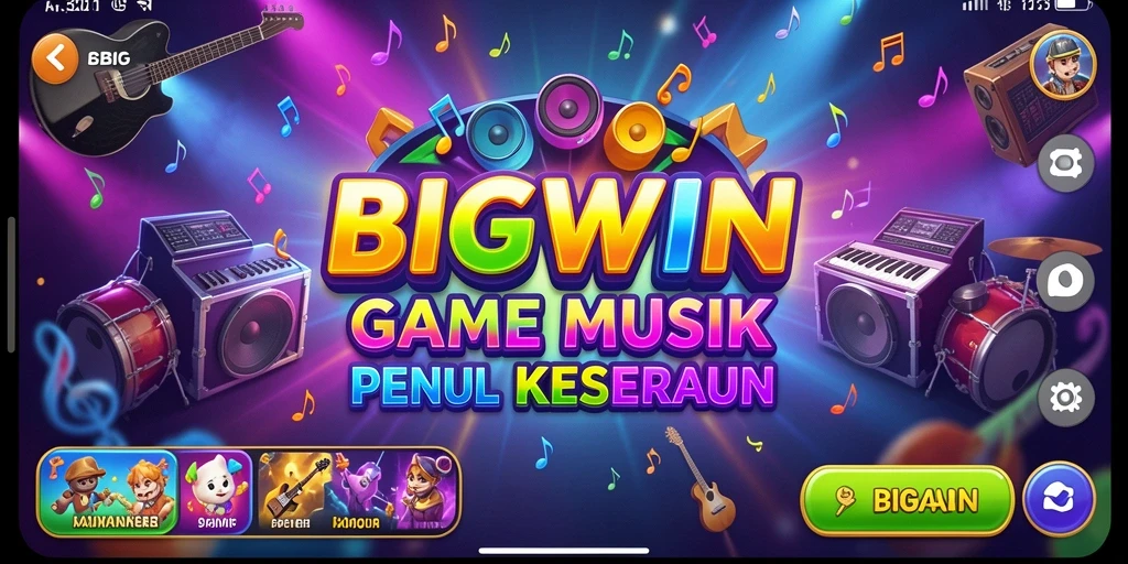 Tangkapan layar gameplay BIGWIN dengan aksi musik yang seru.